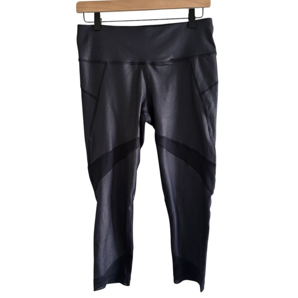 90 Degrees By Reflex Shiny Black Leggings Exercise Gym Workout Size Medium - Picture 1 of 16